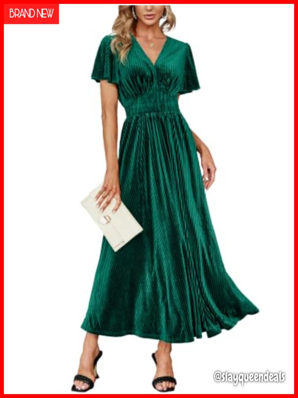 Velvet Maxi Dress V Neck Empire Waist Short Sleeve Formal Wedding Guest